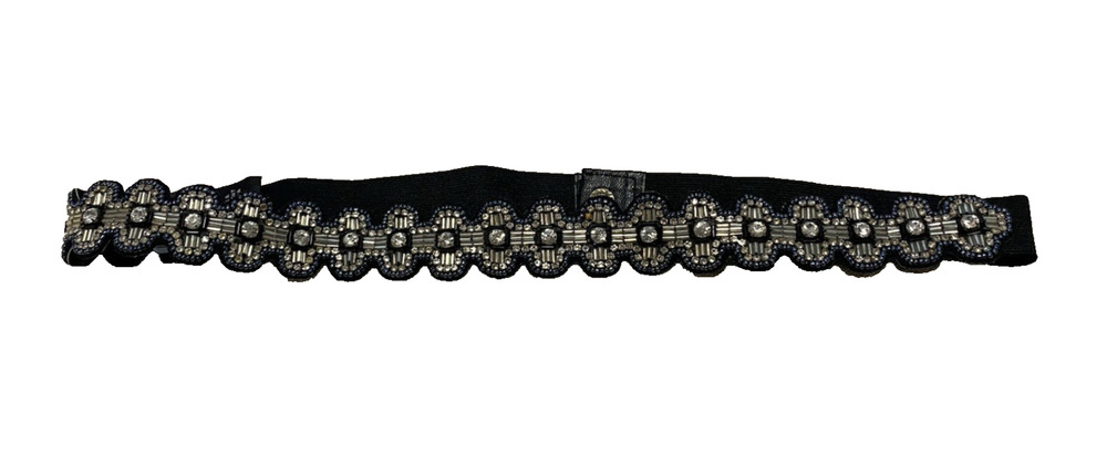 New G Lish Black Jeweled & Beaded Elastic Womens Belt with Silver/Blue Accents